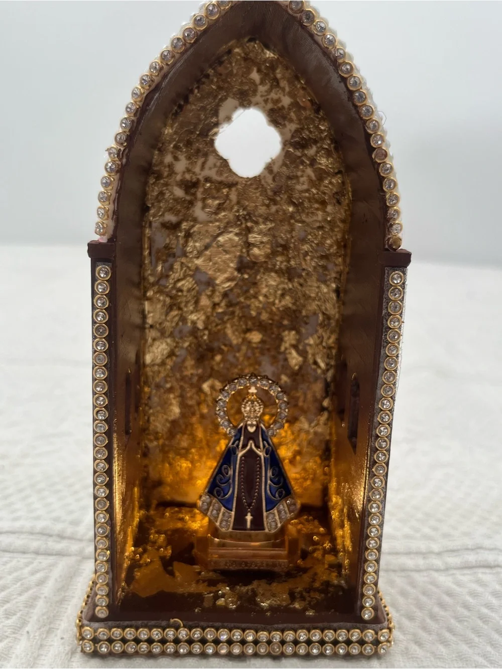 Handmade devotional Shirne featuring Our Lady of Aparecida | home decor